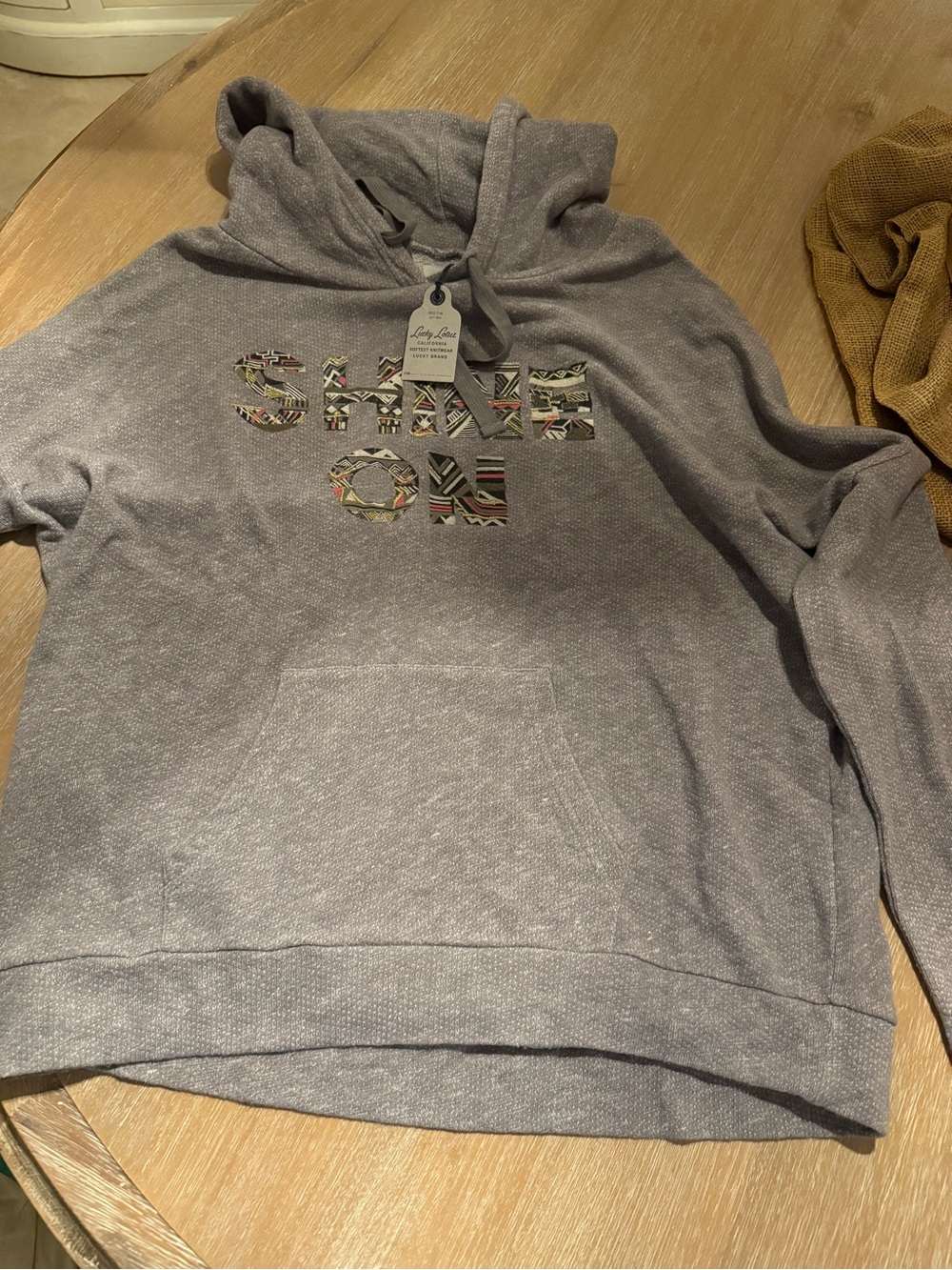 Lucky Brand Heather Gray Hooded Sweatshirt with Geometric Accent
